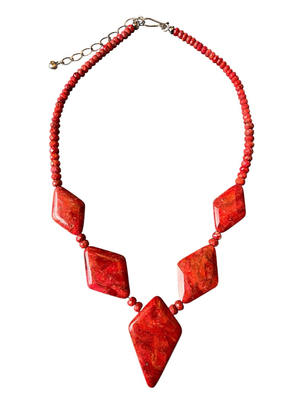 Jay King Sterling Silver Diamond-Shape Red Coral Necklace